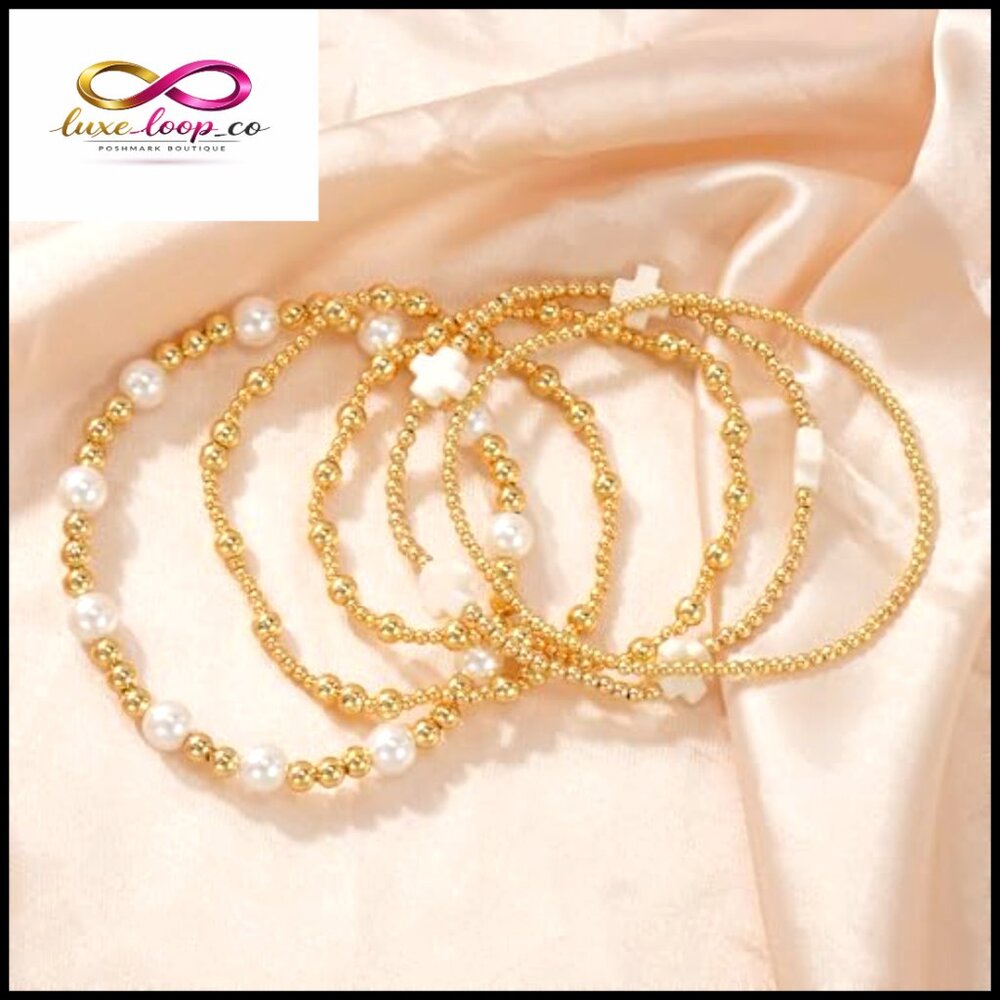 Gold Beaded Stretch Bracelets Stackable Boho Chri… - image 5